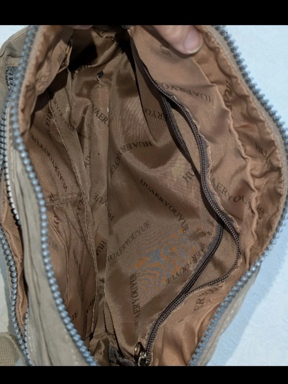 HUAERYOUYUE Beige Crossbody Messenger Bag Adjustable Strap Compartments